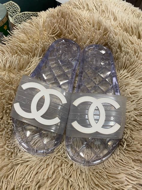 chanel striped cc pool slides|chanel pool slides clear.